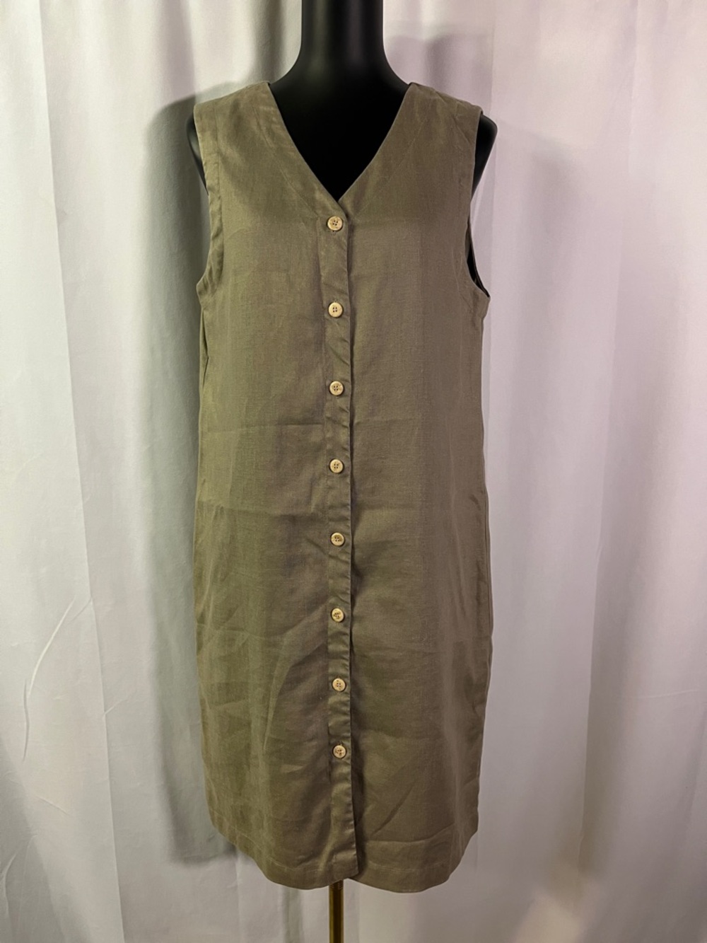 Rafaella Taupe Sleeveless Button Front Linen Midi Dress